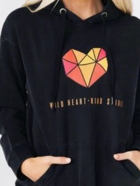 Zyia Active Black Graphic Heart Hoodie with Geometric Accent